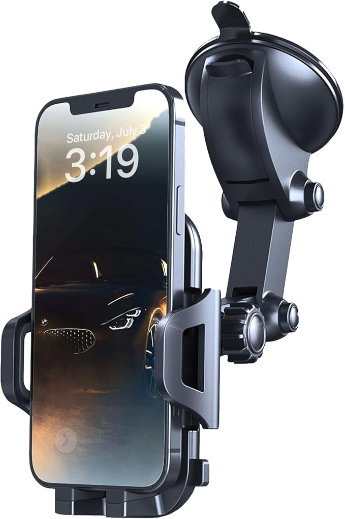 Esoulk 360° Rotating Windshield & Dashboard Car Phone Holder – Strong Suction Cup, Adjustable Long Arm, Secure Grip, Compatible with iPhone, Samsung, Android, GPS – Stable, Durable & Easy to Install