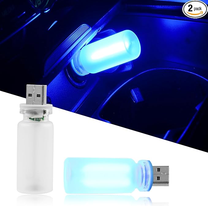 2PCS USB Light for Car, Touch Adjustment Lights, Plug in USB Vehicle Interior Ambient Light, Mini LED Retro Bulb Frosted Glass Night Light Camping, Holiday Decoration, Party, Bedroom (Blue)