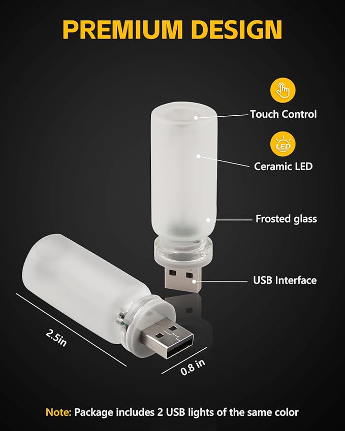 2PCS USB Light for Car, Touch Adjustment Lights, Plug in USB Vehicle Interior Ambient Light, Mini LED Retro Bulb Frosted Glass Night Light Camping, Holiday Decoration, Party, Bedroom (Blue)
