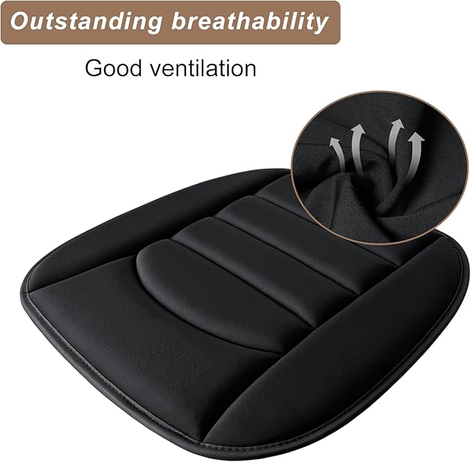Memory Foam Car Seat Cushion with Breathable Fabric & Non-Slip Gel, Universal Fit for Car Truck Office Home 19.6x18x1.2 Black