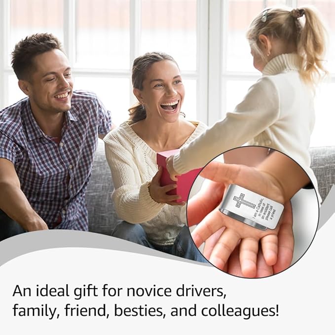 I Am A Catholic, in Case of an Accident Please Call A Priest Engraved Stainless Steel Car Visor Clip, Travels Visor Car Accessories for Women Men, Catholic Gifts for Family Friend Driver