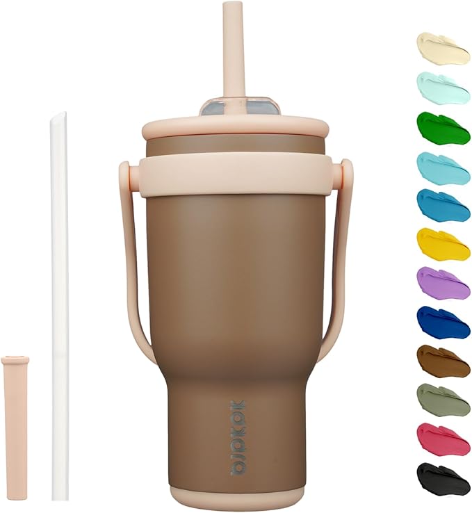 BJPKPK 30 OZ Insulated Travel Tumbler with Handle and Straw, Stainless Steel Water Bottle, Double Wall Vacuum Insulated Mug, for Work, Car, Travel, Coffee