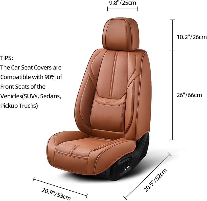 Auto Car Seat Covers Accessories Full Set Leather Cushion Protector Breathable Waterproof Seat Cover for Cars Universal Fit (Brown, Front Pair and Rear)