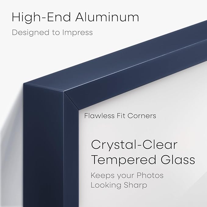Homeforia 20x30 Frame Navy Blue, High End Metal 20x30 Picture Frames with Mat 16x24 inch Photo, 20 x 30 Navy Blue Poster Frame Matted to 16 by 24, 30x20 Large Frame, Tempered Glass, Wall Kit, Set of 1