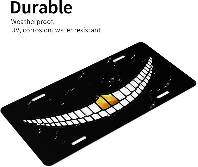 Front License Plate Black Cat Grin Vanity Plates Aluminum Metal Decorative Car Tag Evil Smile Face Novelty License Plate Cover for Men Women 6 * 12 in (4 Holes)