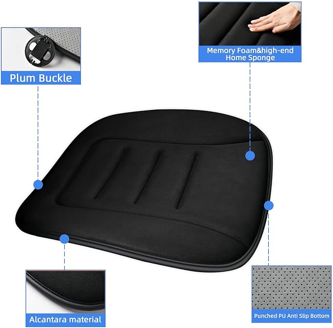 KAYI Car Seat Cushion, Memory Foam Car Seat Cushion, Anti Slip Rubber Bottom Car Seat Cushions for Driving, Suitable for Car and Office Chairs (2 Pack, Black)