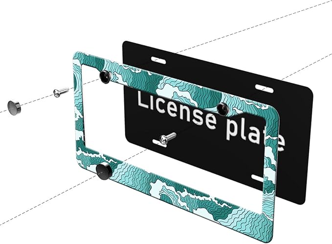 MIOAOSRT Blue and Green Wave License Plate Frame Japanese Abstract License Plate Cover Car Tag Holder Metal License Plate Frame Fits Standard U.S.Vehicles 12x6 Inch