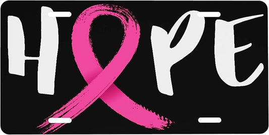 Front License Plate Breast Cancer Hope Vanity Plates Aluminum Metal Decorative Car Tag Novelty License Plate Cover for Men Women 6 * 12 in (4 Holes)