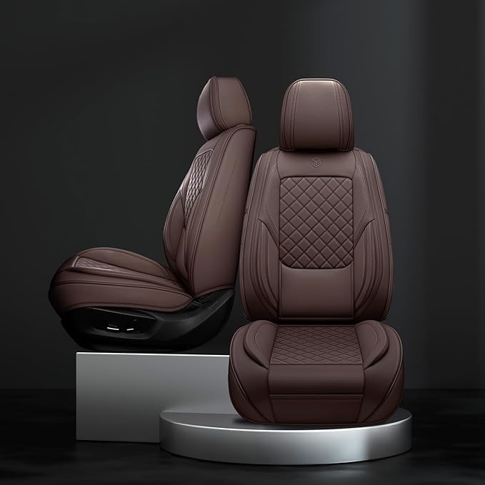 Premium Leather Car Seat Covers, Universal Fit for Cars SUVs Trucks and Sedans, Waterproof Car Seat Cushion with Airbag Compatible & Scratch-Resistant, Brown Seat Covers for 5 Seats