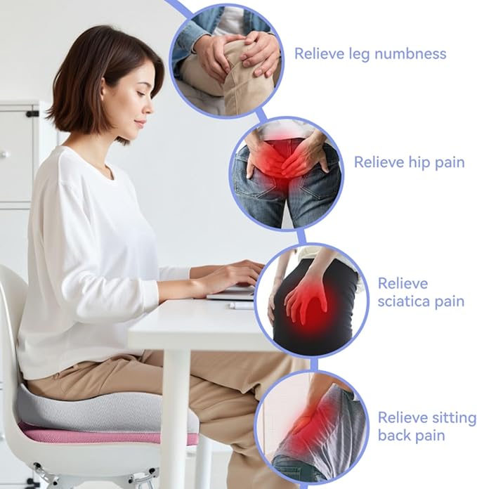 Seat Cushions for Office Chairs Wheelchair Cushion for Long Sitting Back Pain,Memory Foam Seat Car Computer Desk Chair Cushion,Coccyx Cushion for Tailbone Pain Relief Cushion Office Chair Butt Pillow