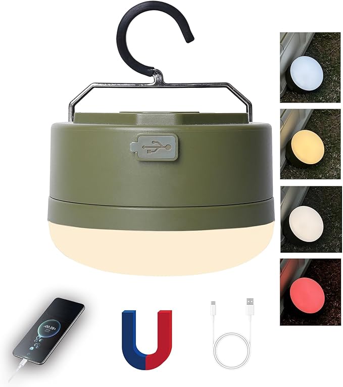 Bright Rechargeable LED Camping Light, 4 Modes, Tent Light with Magnetic Base, Red Light Camping Lantern, Portable Flashlight, Power Outage Light