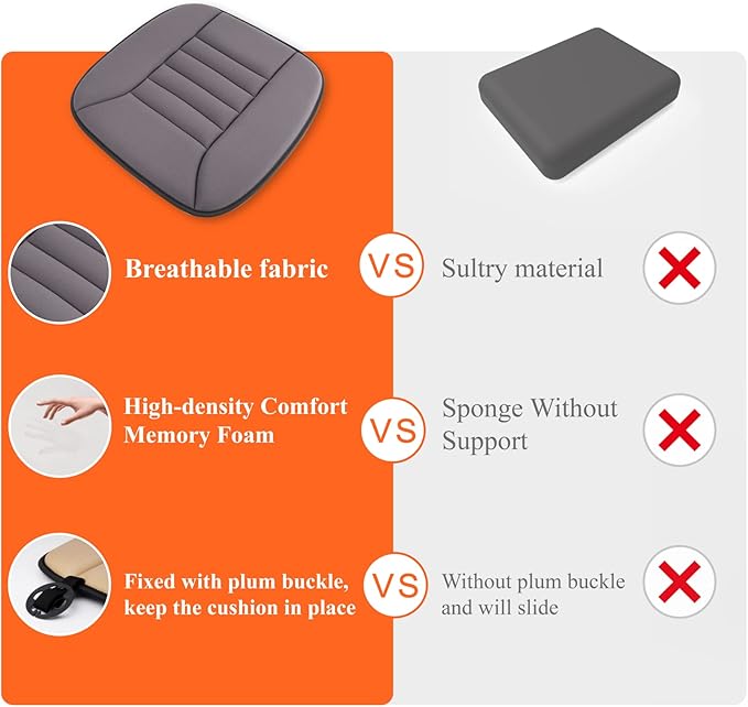 kingphenix Car Seat Cushion with 1.2inch Comfort Memory Foam, Seat Cushion for Car and Office Chair (Dark Grey)