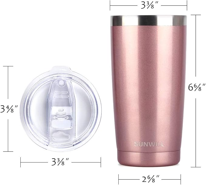SUNWILL Travel Coffee Tumbler 20 oz, Insulated Mug with Lid, Stainless Steel Cup for Hot and Cold Drinks, Rose Gold