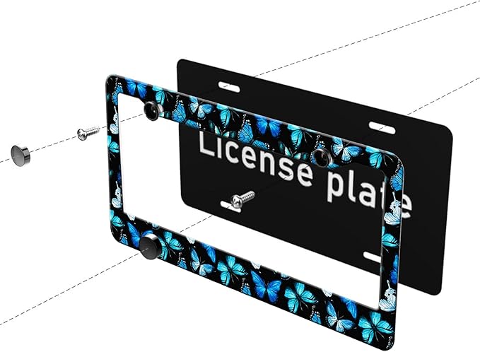 MIOAOSRT Watercolor Butterflies License Plate Frame Beautiful Blue Butterflies License Plate Cover Car Tag Holder Metal License Plate Frame Fits Standard U.S.Vehicles 12x6 Inch