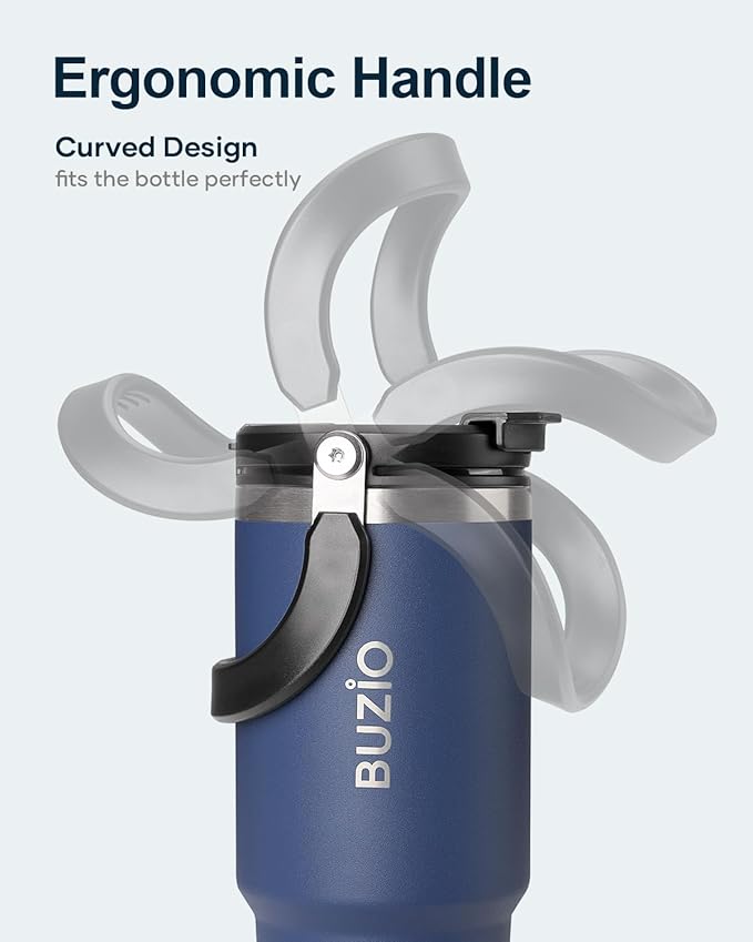 BUZIO 40 oz Tumbler with Handle, Insulated Water Tumbler with 2-in-1 Lid and Straw, Stainless Steel Double Walled Powder Coated Coffee Tumbler Travel Mug, Keeps Cold for 24 Hours or Hot for 12 Hours