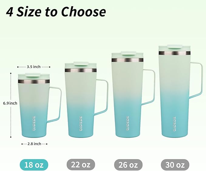 BJPKPK Insulated Tumbler with Handle, 18oz Insulated Tumblers with Lid and Straw, Stainless Steel Metal Water Bottles, Coffee Travel Mugs, Cups, Mint