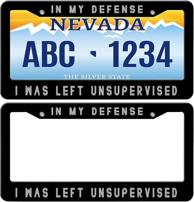 MIOAOSRT in My Defense I was Left Unsupervised License Plate Frame Funny License Plate Cover Car Tag Holder Metal License Plate Frame Fits Standard U.S.Vehicles 12x6 Inch