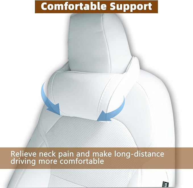 Car Neck Pillow for Tesla Model 3 Model Y Model S Model X Cybertruck Accessories Memory Foam Ergonomic Design Comfortable Headrest Cushion, 1 Piece, White