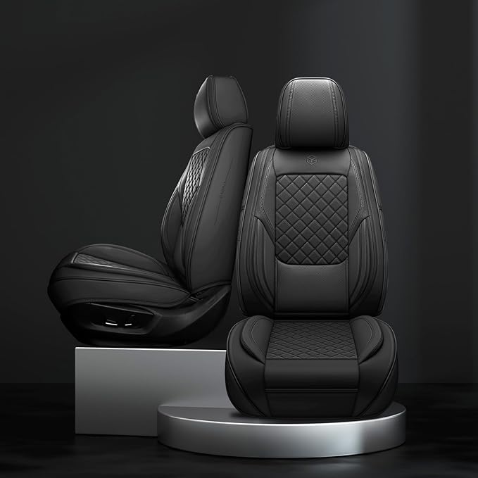 Premium Leather Car Seat Covers, Universal Fit for Cars SUVs Trucks and Sedans, Waterproof Car Seat Cushion with Airbag Compatible & Scratch-Resistant, Black Seat Covers for 5 Seats