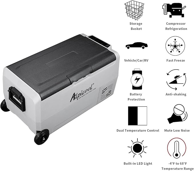 Alpicool T36 Dual Temperature Control 12 Volt Refrigerator 38 Quart Portable Car Fridge Freezer (-4°F~68°F) for Truck, RV, Boat, Camping and Travel