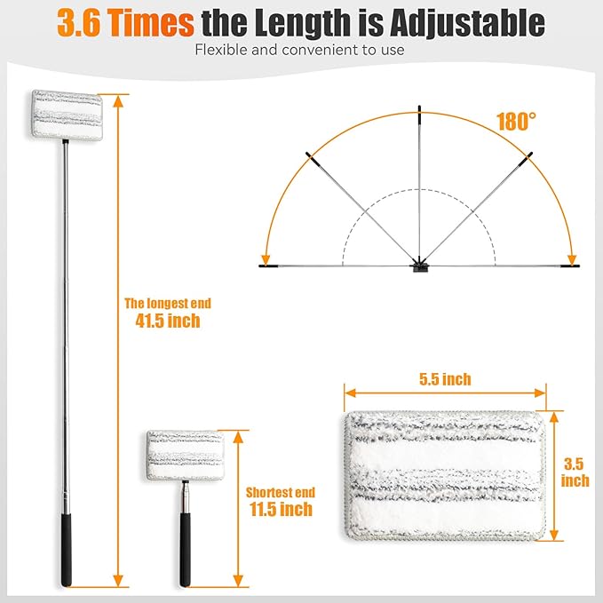 Car Wash Brush, Car Wash Brush with Long Handle, Portable for Inside and Outside Use, Supplies Washing Mop Kit Care Kit for Rv Truck Windshield Cleaning(40inch)