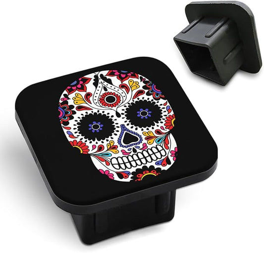 Sugar Skull 2 Receiver Hitch Cover Halloween Decorated Skull Floral Black Soft Rubber Protects Hitch Tube Rear Trailer Hitch Cover Universal Fits 2" Receivers for Men Women
