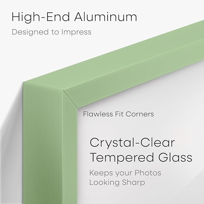 Homeforia 20x20 Picture Frame Sage Green, High End Metal 20 x 20 Square Poster Frames with Mat 16 x 16 Photo, 20x20 Frame Matted to 16x16 Art, 20by20 Hanging Frames, Tempered Glass, Wall Kit, Set of 1