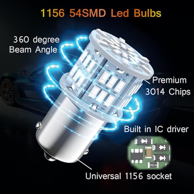 1156 Bulb Reverse Light, Led 1141 1003 7506 BA15S Bulbs, 12V-24V 54SMD Used for Truck Car Backup Reverse Lights, Tail Parking Lights,Camper Trailer RV Interior Light, 2pcs Blue
