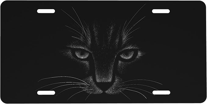 Front License Plate Black Cat Art Vanity Plates Aluminum Metal Decorative Car Tag Novelty License Plate Cover for Men Women 6 * 12 in (4 Holes)