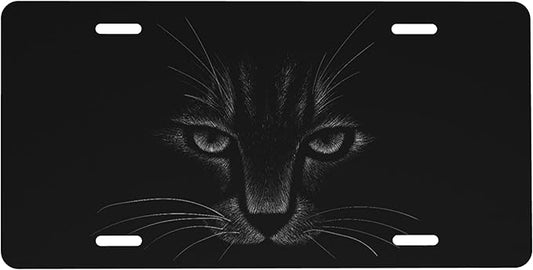 Front License Plate Black Cat Art Vanity Plates Aluminum Metal Decorative Car Tag Novelty License Plate Cover for Men Women 6 * 12 in (4 Holes)