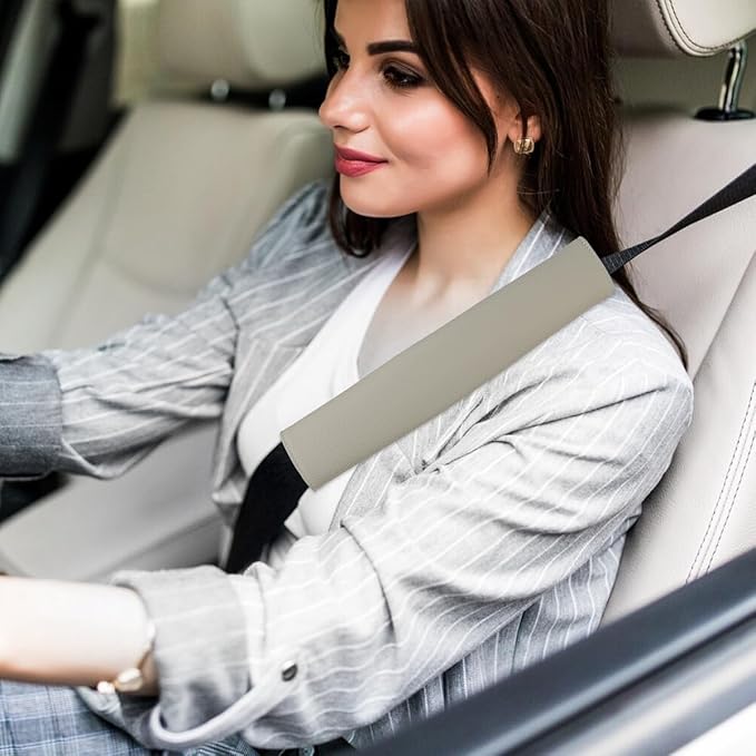 Car Seat Belt Covers for Adults Soft Leather Seatbelt Shoulder Pad Neck Cushion Protector Comfortable Driving Car Accessories Truck SUV Airplane Backpack (SC01Grey-9in-1Pack)
