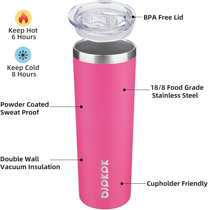 BJPKPK 24 Pack 20oz Skinny Tumblers with Lid Insulated Travel Coffee Cup Stainless Steel Thermal Mug,Turquoise,Pink