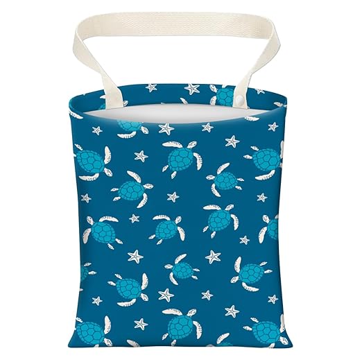 Cute Car Trash Can, Hanging Canvas Car Back Seat Organizer and Storage Bag, Funny Car Trash Bag For Travelling, Outdoor Cute Blue Sea Turtle