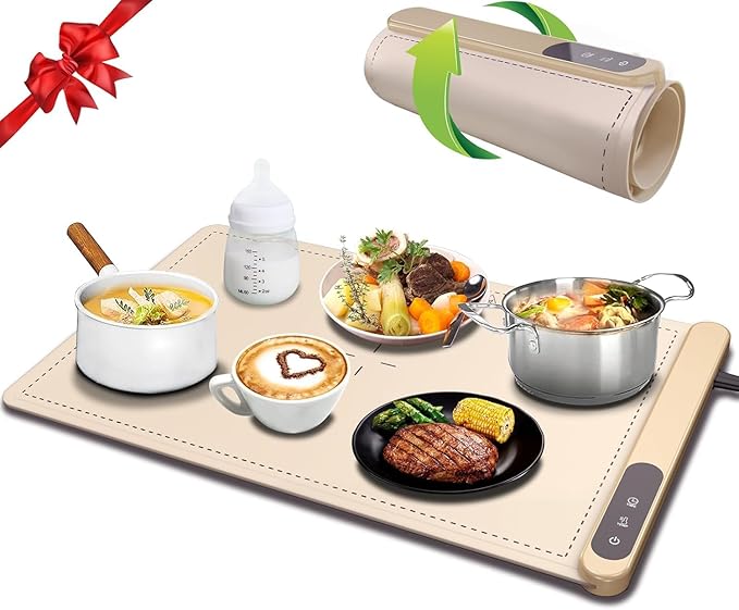 Upgrade Graphene Electric Warming Tray-Faster Heating Warming Mat for Food,Roll Up Silicone Food Warmer Mat with 6 Temperature Settings and Timing Function,Portable Food Warmers for Parties Buffet