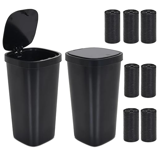 CZWL&HG 1.2L Black Plastic Mini Trash Can with Push-Button Pop Open,Cup Body Design,Easy to Clean,Comes with 140 Trash Bags- 2 Packs