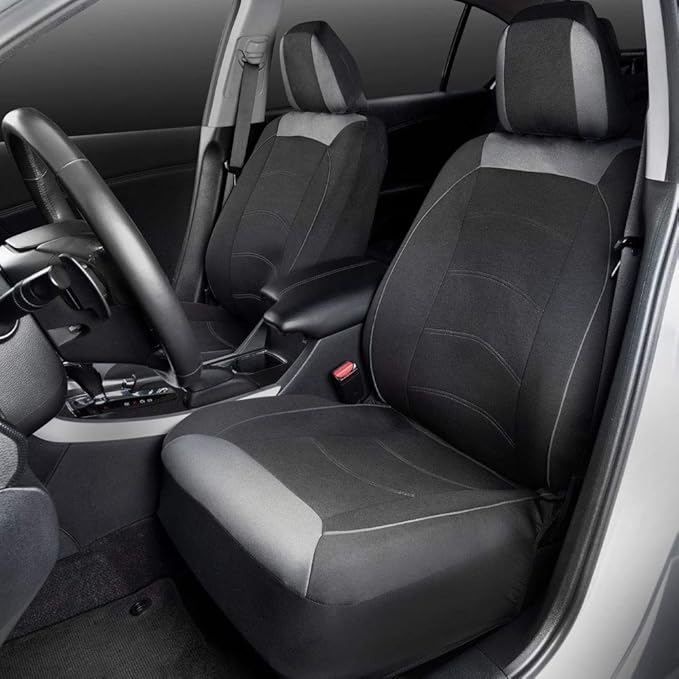 Motor Trend (2 Car Seat Covers for Front Seats with (2) Trimmable Car Floor Mats – Universal Fit Auto Accessories for Cars, Trucks, SUVs, Vans – Interior Protection and Vehicle Interior Shield Combo