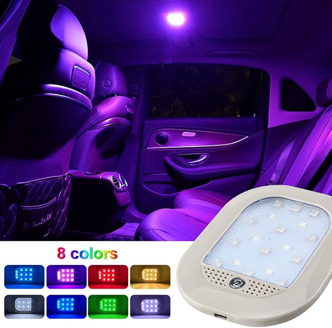 Teguangmei Upgraded Car Interior LED Truck Cargo Area Light, 8 Colors USB Rechargeable Reading Lamps, Multi-Function Auto Dome Lights for Car, RV, Truck, Closets, Cabinets, Camping, Bedroom