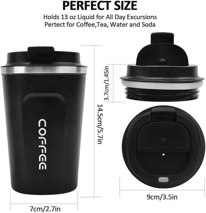 MOMSIV 12oz Travel Mug, Insulated Coffee Cup with Leakproof Lid, Vacuum Stainless Steel Double Walled Reusable Tumbler for Hot and Cold Water Coffee and Tea In Travel and Car Black