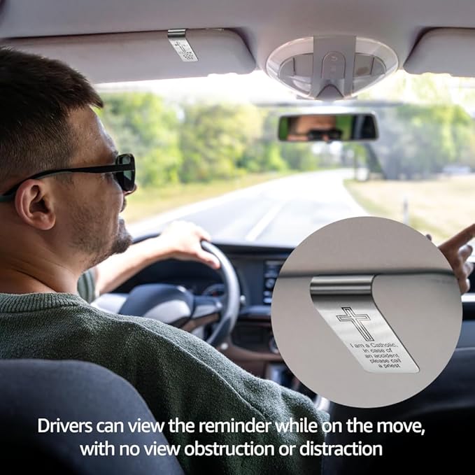 I Am A Catholic, in Case of an Accident Please Call A Priest Engraved Stainless Steel Car Visor Clip, Travels Visor Car Accessories for Women Men, Catholic Gifts for Family Friend Driver