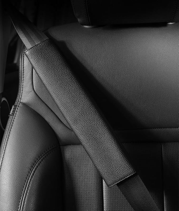 Car Seat Belt Covers for Adults Soft Leather Seatbelt Shoulder Pad Neck Cushion Protector Comfortable Driving Car Accessories Truck SUV Airplane Backpack (SC01Black-12.4in-2Pack)