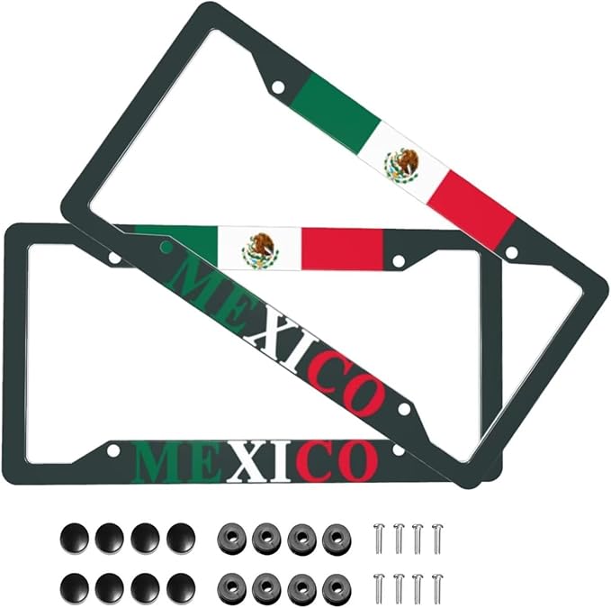 Mexican Flag License Plate Frames Personalized Flag Decoration Car Tags Aluminum Metal License Plate Covers Customized Mexican Flag License Plate Holders for Men and Women with Screw Nut(2Pcs)