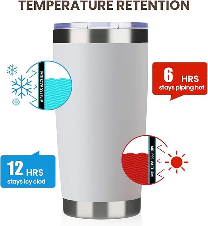 MEWAY 20oz Tumbler 12 Pack Double Wall Vacuum Insulated Travel Mug Bulk, Stainless Steel Tumblers with Lid and Straw, Durable Powder Coated Coffee Cups for Cold & Hot Drinks (White, 12)