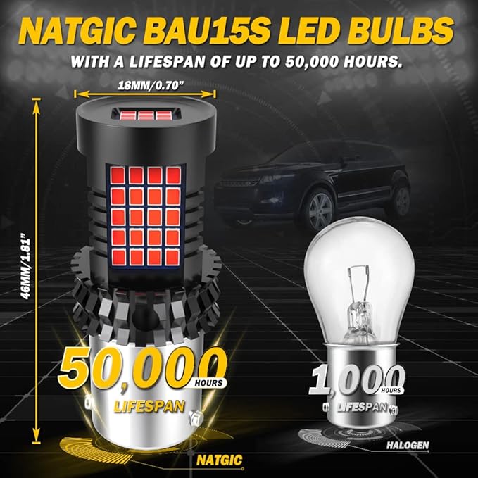 Red BAU15S PY21W LED Bulbs Canbus Error Free For Reversing Brake Lights,BAU15S Led For Center Brake,PY21W Bulb For Rear Tail Lights Fog Lights 2000Lm 21W(2 PCS)