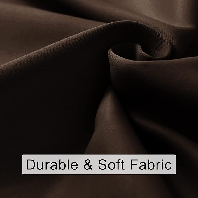 JIUZHEN Blackout Curtains for Bedroom - Thermal Insulated Room Darkening Noise Reducing, 70 x 84 Inch Length Curtains for Living Room, Set of 2 Panels with Tiebacks, Brown