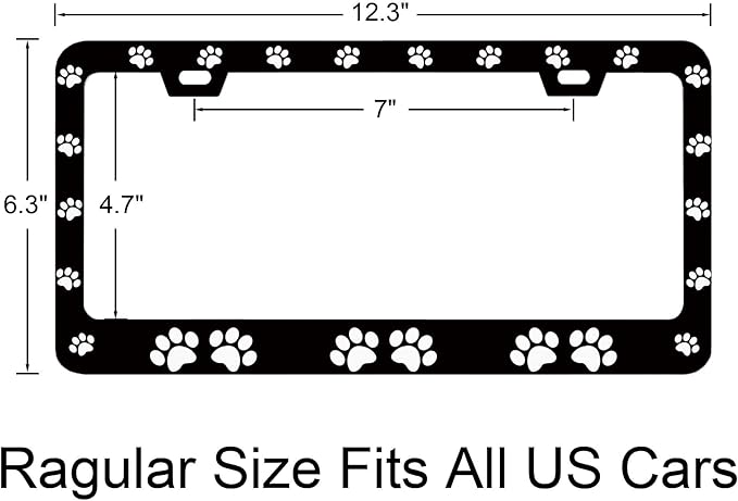 Stylish Cat Dog Paw Print License Plate Frame - Rust-Proof Stainless Steel, Fits Standard U.S. Canada Vehicles - Perfect Car Decoration for Men and Women 12.3x6.3 Inch License Plate Holder -DATANSEN