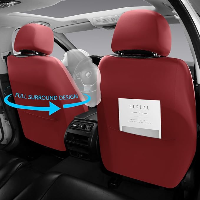 NS YOLO Full Coverage Leather Car Seat Covers,Waterproof Seat Covers for Cars,SUVs Pick-up Truck, Car Seat Cushion,Car Seat Protector,Front Seat Cover,Wine Red Seat Cover with 2 Seats