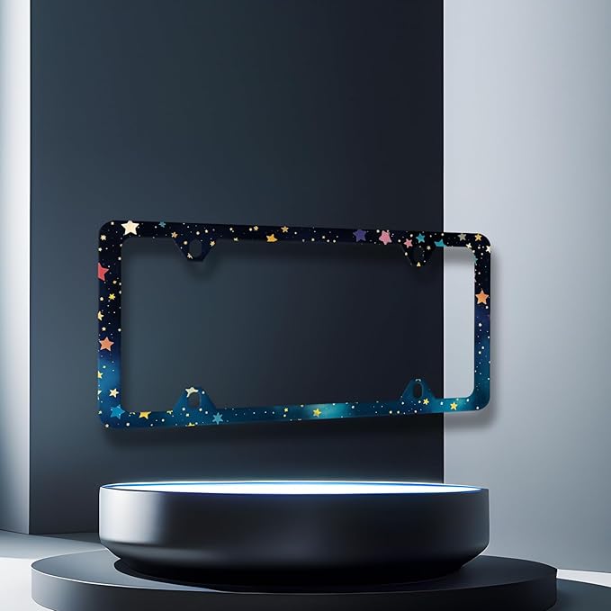 Night Stars License Plate Frame Galaxy Starry Sky License Plate Stainless Steel Funny Accessory Cars Decor for Men Women 12.2 X 6.2 Inch with 4 Holes and Screws Fits Standard Us Ca Vehicles