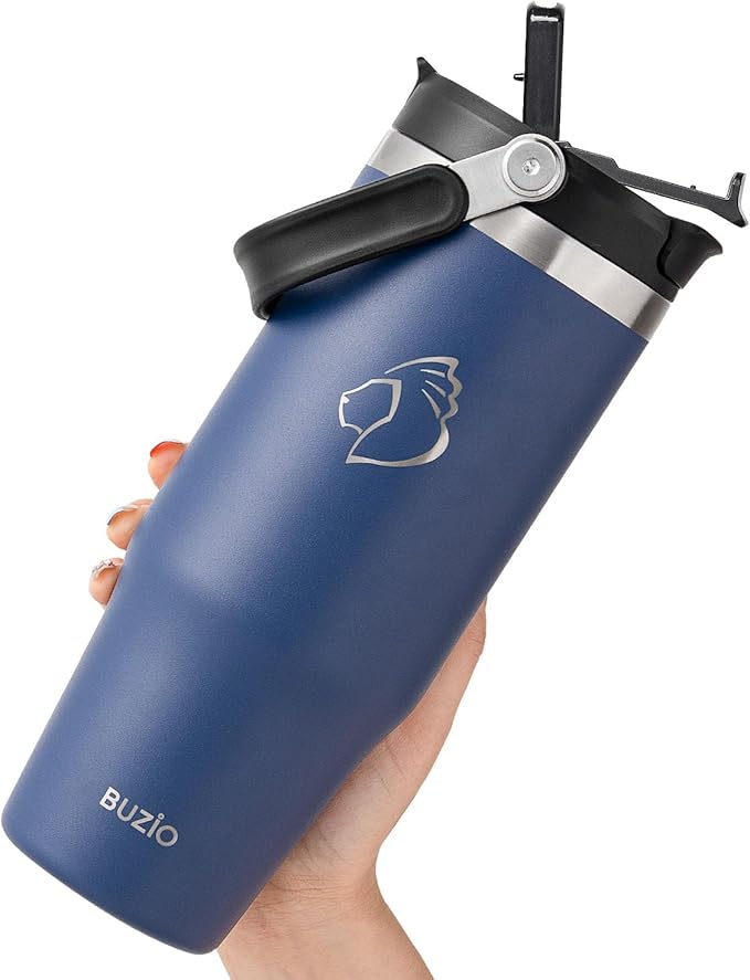 BUZIO 32 oz Tumbler with Handle, Insulated Tumbler with 2-in-1 Lid and Straw, Stainless Steel Vacuum Insulated Iced Coffee Tumbler Cup Water Bottle for Water, Iced Tea or Coffee, Smoothie