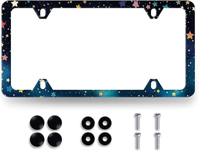 Night Stars License Plate Frame Galaxy Starry Sky License Plate Stainless Steel Funny Accessory Cars Decor for Men Women 12.2 X 6.2 Inch with 4 Holes and Screws Fits Standard Us Ca Vehicles