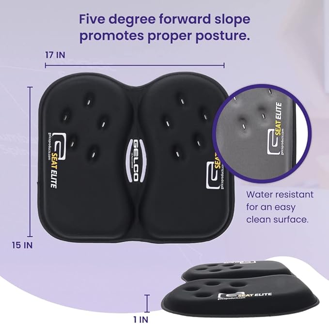 GSeat Elite Orthopedic Gel and Foam Seat Cushion for Coccyx, Back, Tailbone, Prostate, Postnatal, and Sciatica - Black